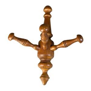 Vintage Antique Wooden 3 Peg Triple Wall Hook Hardware Coat Hat Rack